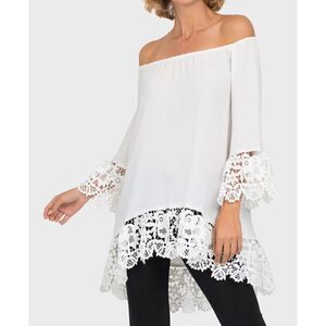 Joseph Ribkoff Tunic Top Shirt Blouse Size‎ 16 Off Shoulder Swing Lace Sheer New